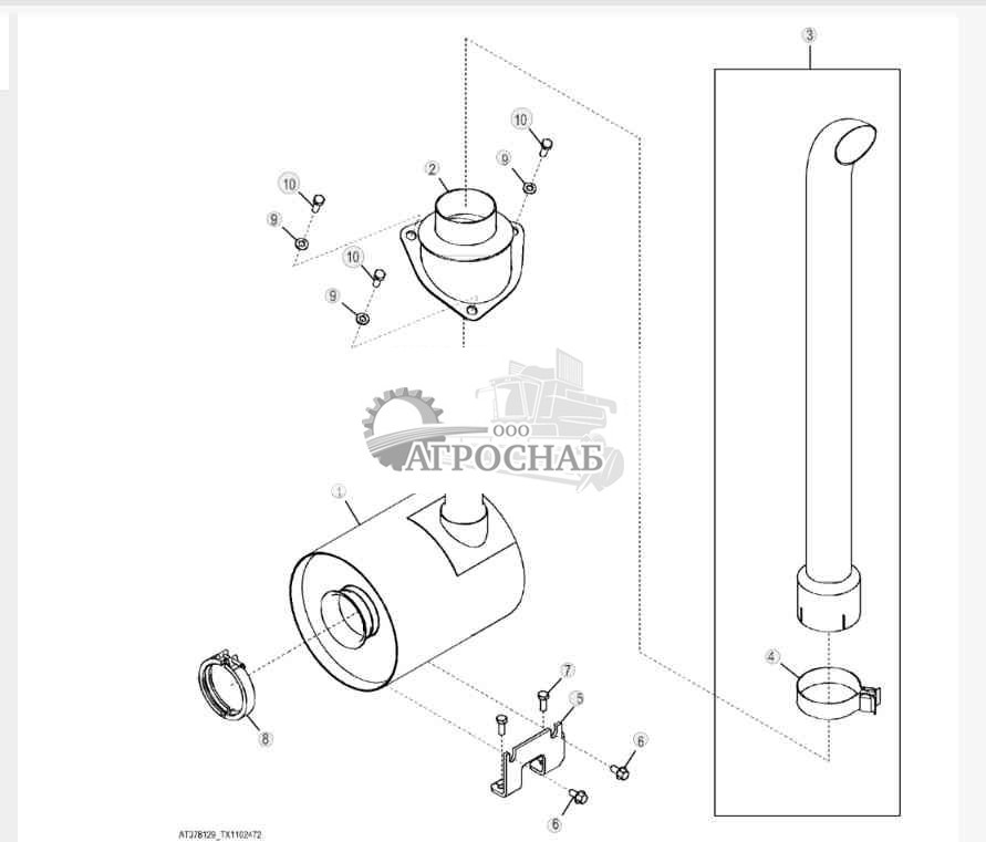 Выхлопная система, черная труба (двигатели 4045HT054, 4045HT072, 4045HT086, 4045HT087) 